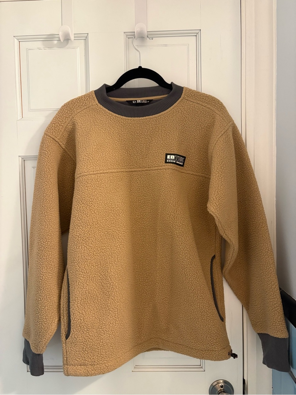 Eddie Bauer Tan Sherpa Crewneck with Gray Trim